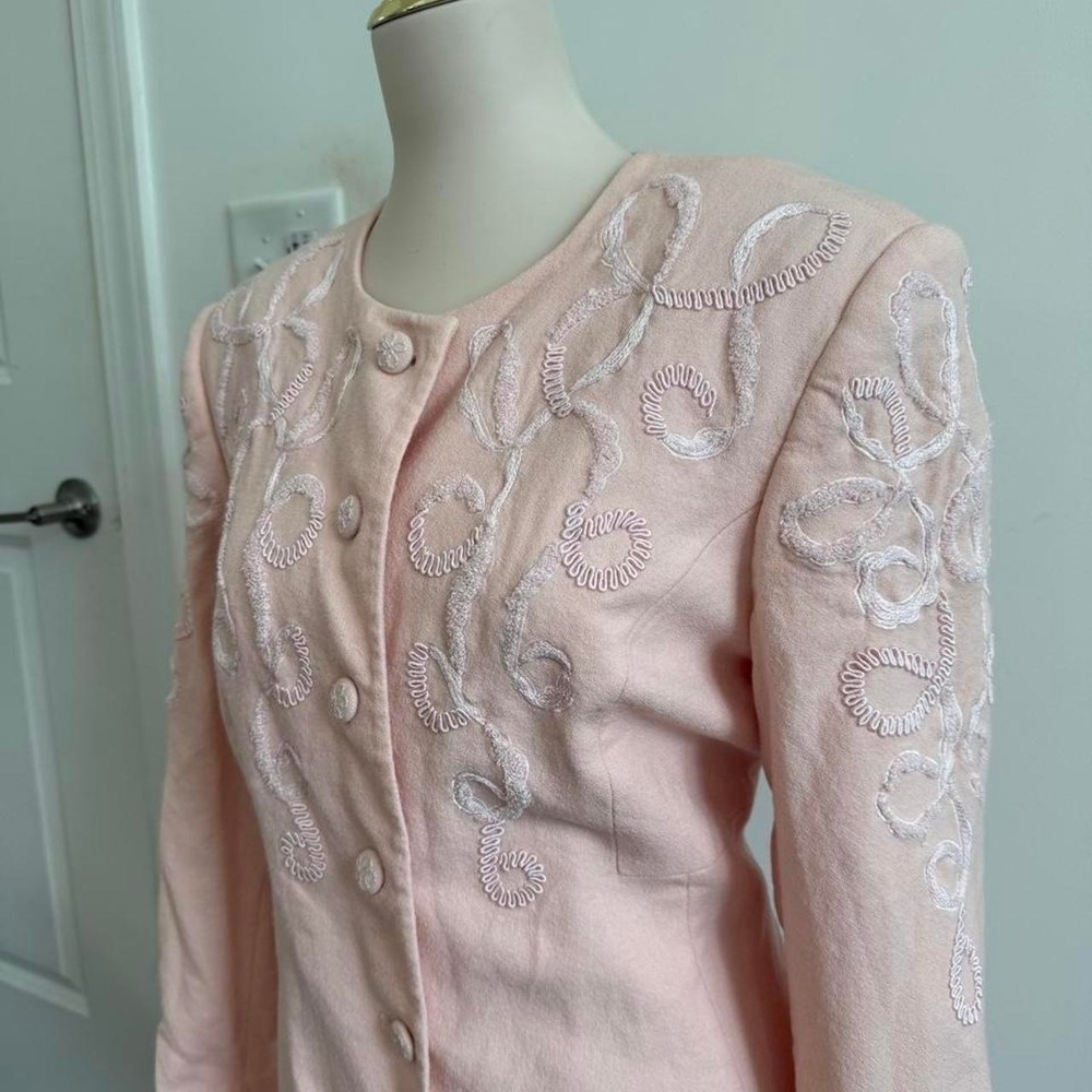 Vintage John Meyer Pink Embroidered Jacket & Scarf Set | Size 16 - Picture 5 of 8
